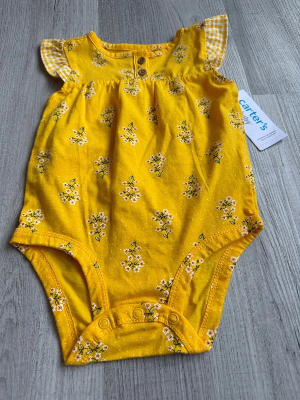Carter's Yellow Floral Flutter-Sleeve Baby‎ Bodysuit
